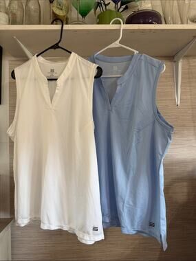 Three Sixty Six Women Sleeveless Athletic  Tank Top - White & Light Blue Set 2X